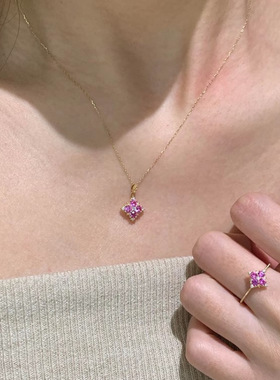 薰衣草玫色法式四叶草项链宫廷风