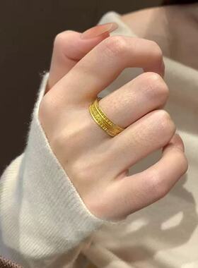 小红书同款古法金色镌刻戒指ins