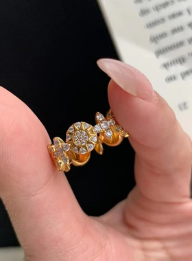 vintage中古叠戴满钻十字架戒指