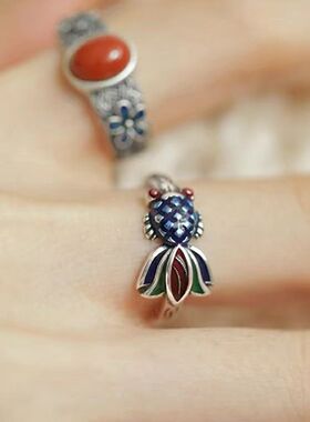 彩珐琅锦鲤转运开口可调女戒