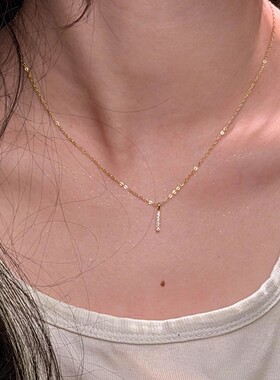 ins满钻一字吊坠项链女韩系轻奢