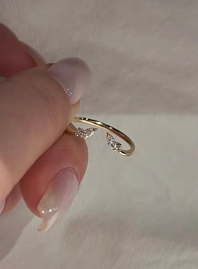 简约通勤细款闪钻莫桑开口戒指