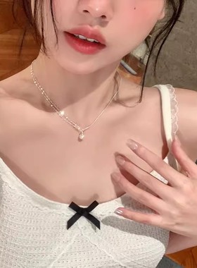 简约珍珠吊坠项链女款夏季锁骨链