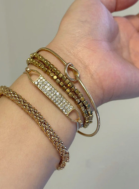 复古巴黎织金中古细金色手镯套装