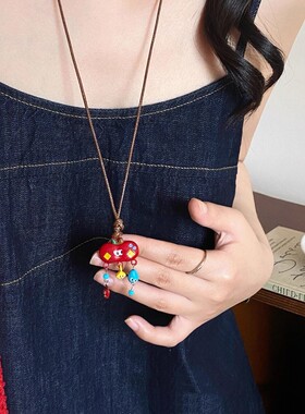 多巴胺彩色苹果编织项链女卫衣链