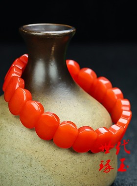 和田玉南红玛瑙手串手排新疆玉红玉老型珠手链手排男女款玉石手饰