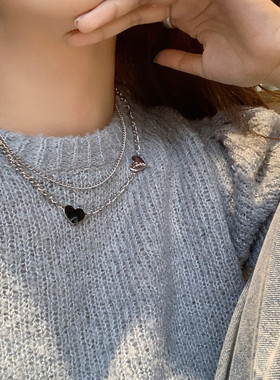 黑色爱心项链秋冬毛衣卫衣链