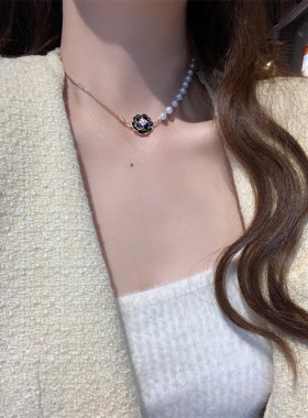 不对称山茶花项链颈链锁骨链