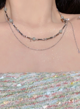 双层流苏竹节串珠项链女夏2025年新款小众气质锁骨链甜酷辣妹颈链