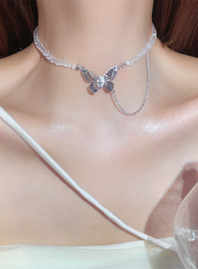 蝴蝶串珠项链小众设计感锁骨链