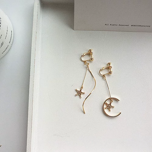 Асимметричные длинные серьги, клипсы, простой и элегантный дизайн, популярно в интернете, без проколов ушей