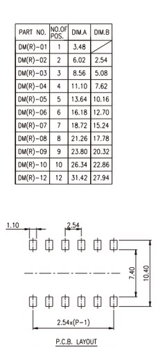 台湾园达DIP贴片2位琴键式拨码开关 DM-02-V-T/R 2.54mm间距凸型-图2