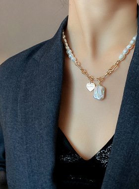 方块拼接淡水珍珠项链