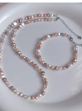 s925银多巴胺糖果色天然淡水项链