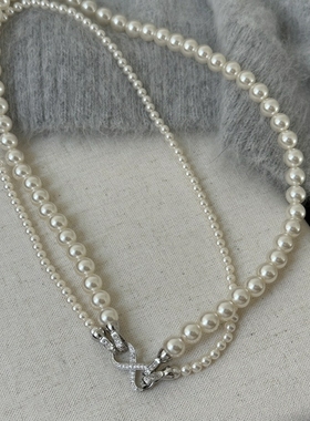 法式复古双层叠戴珍珠项链