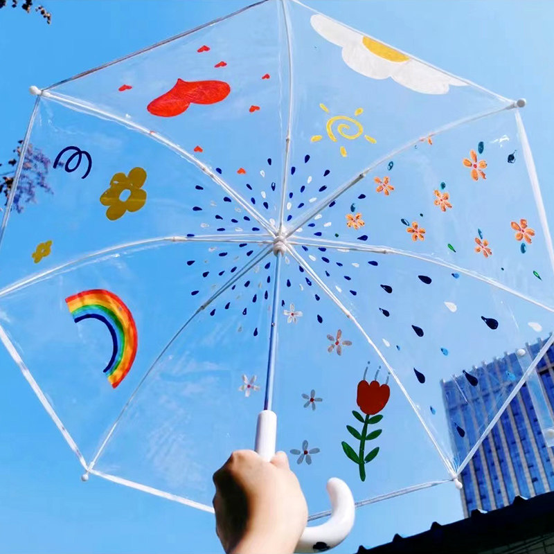 透明雨伞幼儿园儿童手工绘画涂鸦暖场亲子活动小清新长柄创意伞