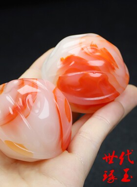 新疆和田玉核桃手把件鸡血红玉核桃把件金丝玉手球健身球手把玩件
