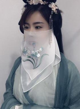 双层兰花刺绣面纱多色仙女百搭