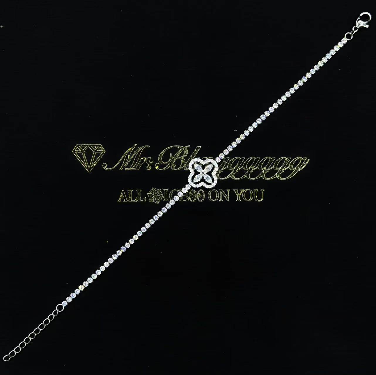 Mr.Blingggggg European and American hip-hop jewelry, non-fading 2mm tennis ball spliced four-leaf clover, adjustable handles