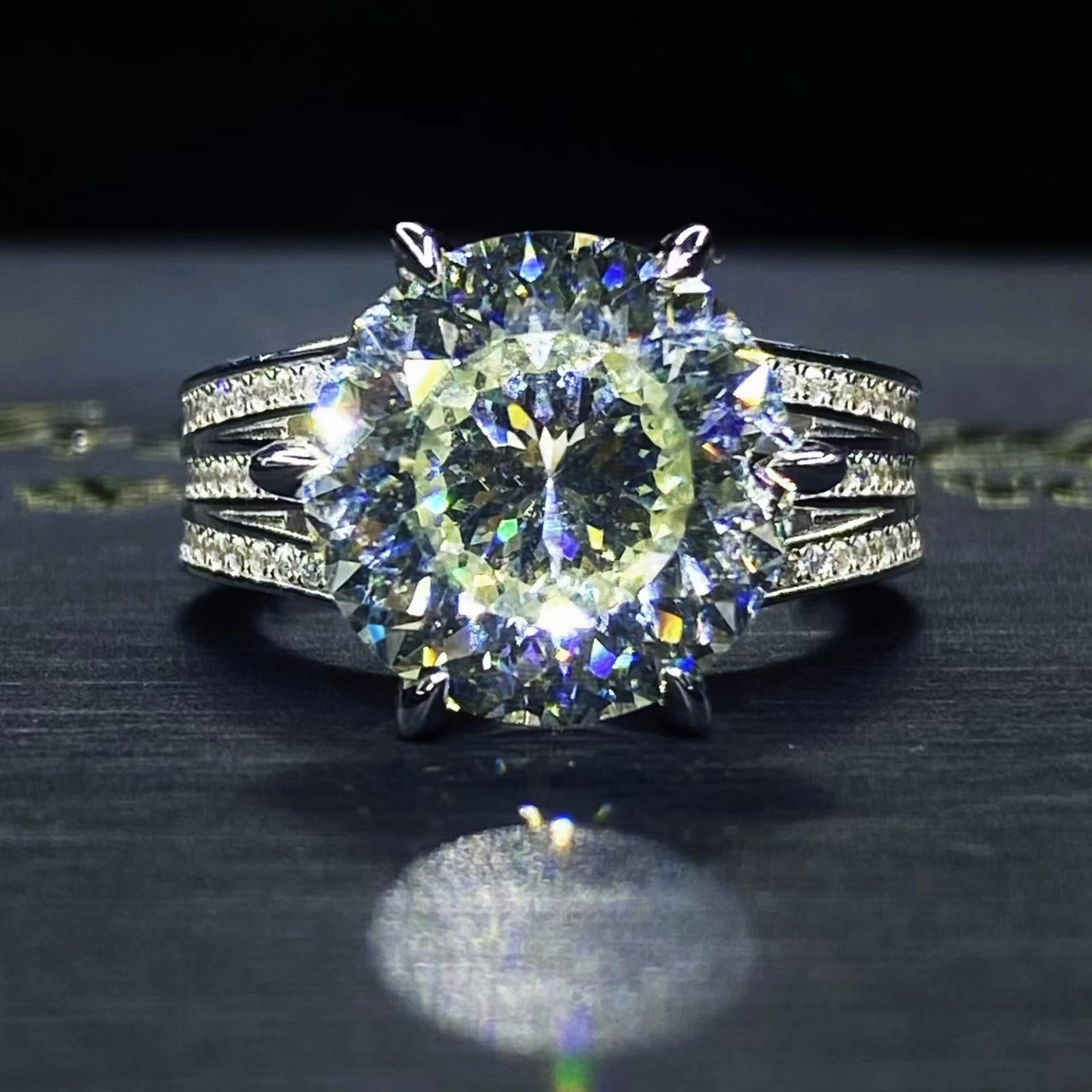 Mr.Blingggggg European and American hip-hop jewelry S925 silver full diamond 10 carat pyrotechnic cut oversized diamond ring