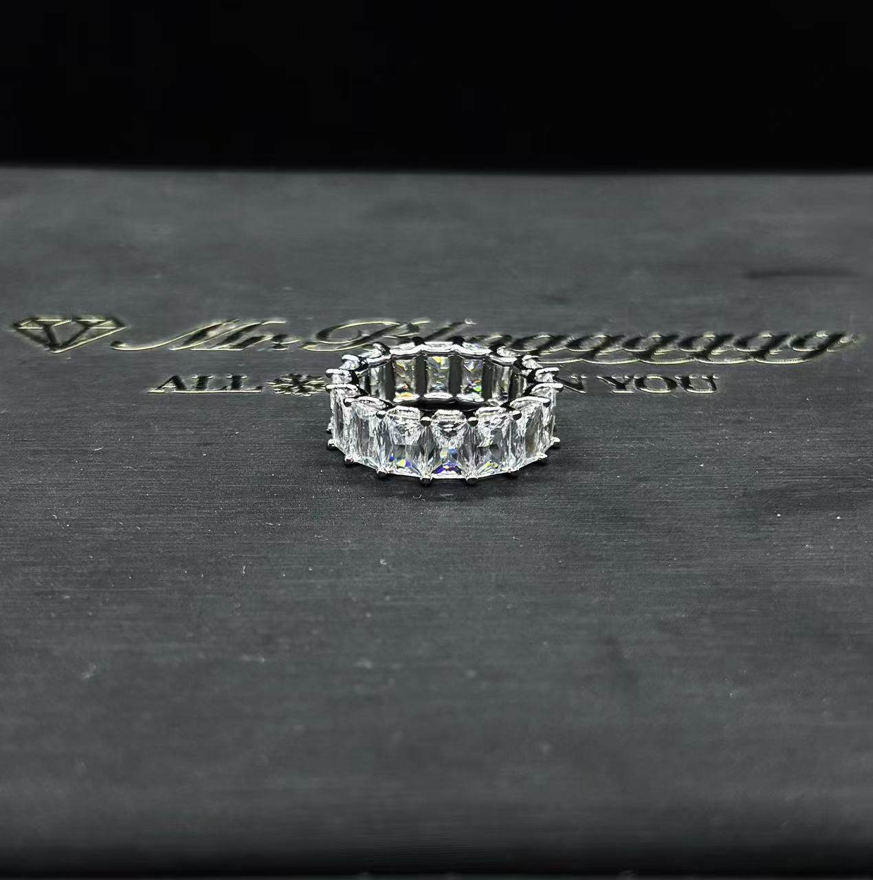Mr.Blingggggg European and American hip-hop jewelry S925 sterling silver full diamond couple step square diamond non-fading ring