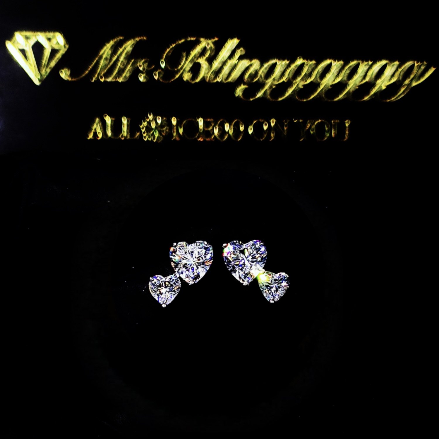 Mr.Blingggggg European and American hip-hop jewelry s925 sterling silver full diamond double love super flash diamond heart-shaped earrings