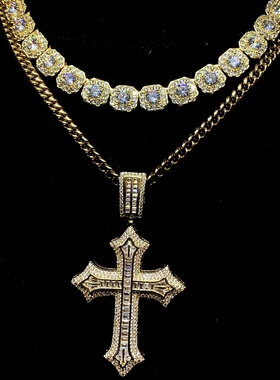 Mr.Bling男女款梯方钻十字架吊坠