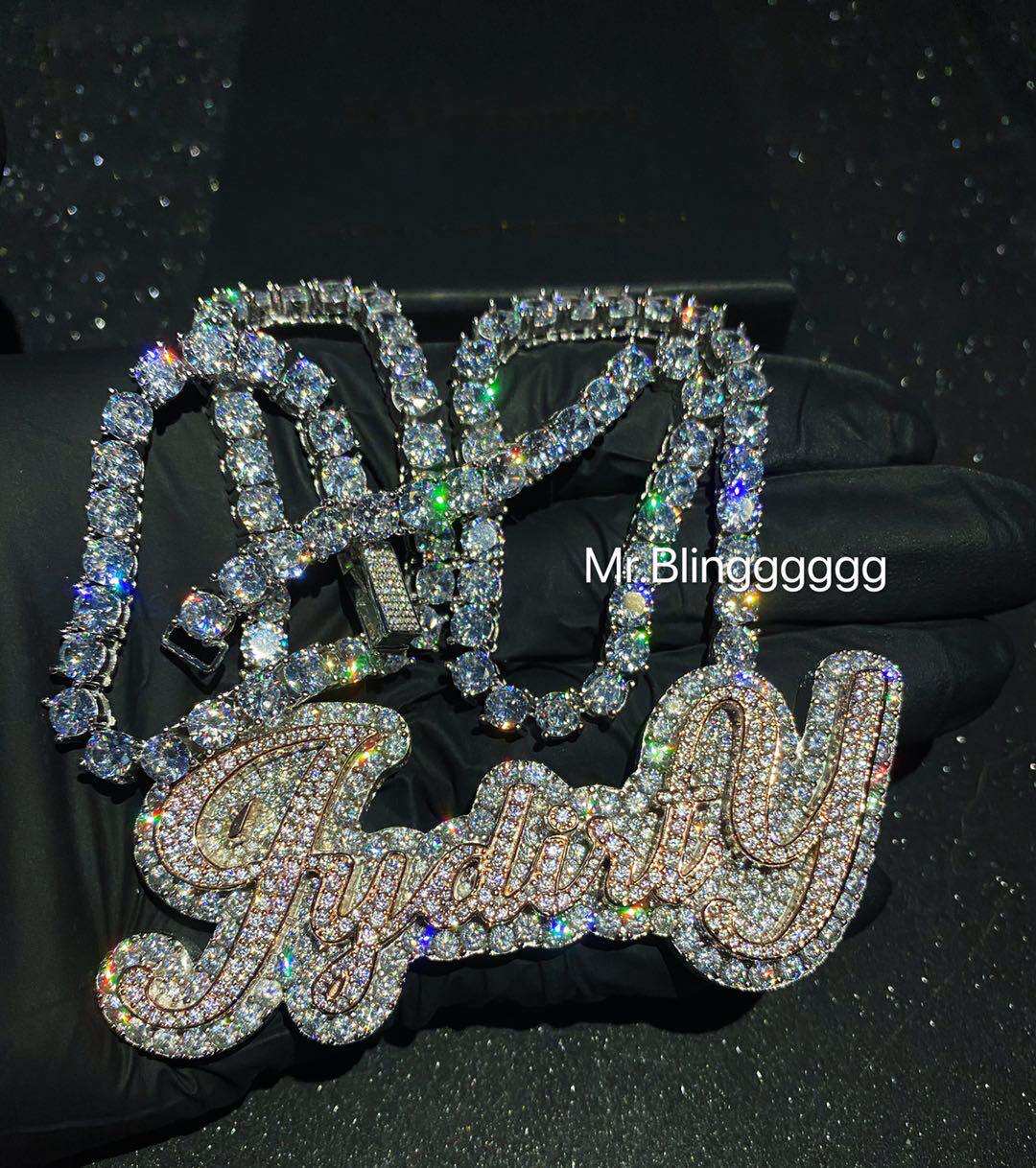 Mr.Blingggggg European and American hip-hop jewelry privately customized Jydirty mixed color row diamond pendant one-piece