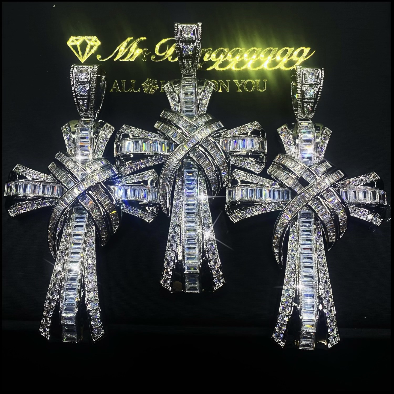 Mr.Blingggggg European and American hip-hop jewelry mixed inlaid retro old school style cross pendant