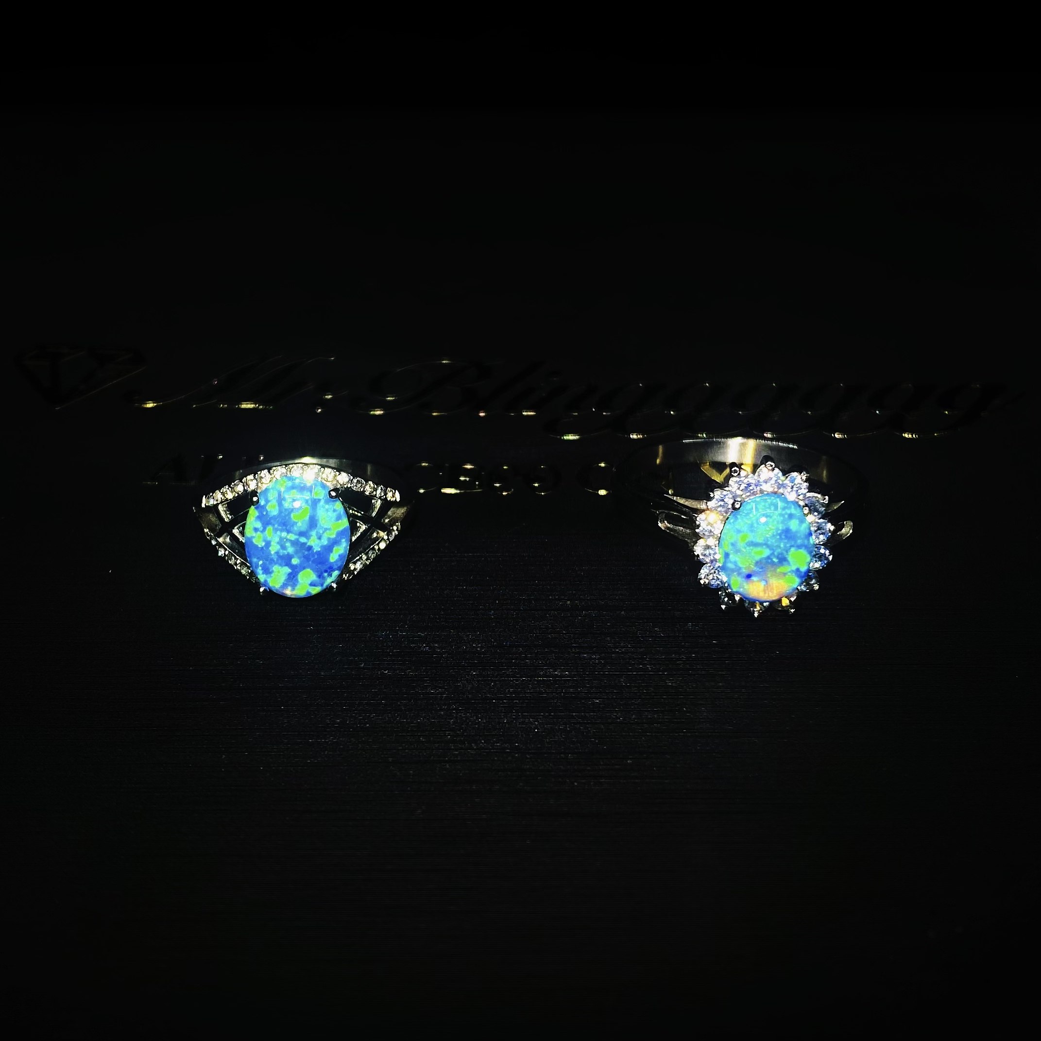 Mr.Blingggggg European and American hip-hop jewelry, trendy stainless steel non-fading diamond-encrusted opal combination couple ring