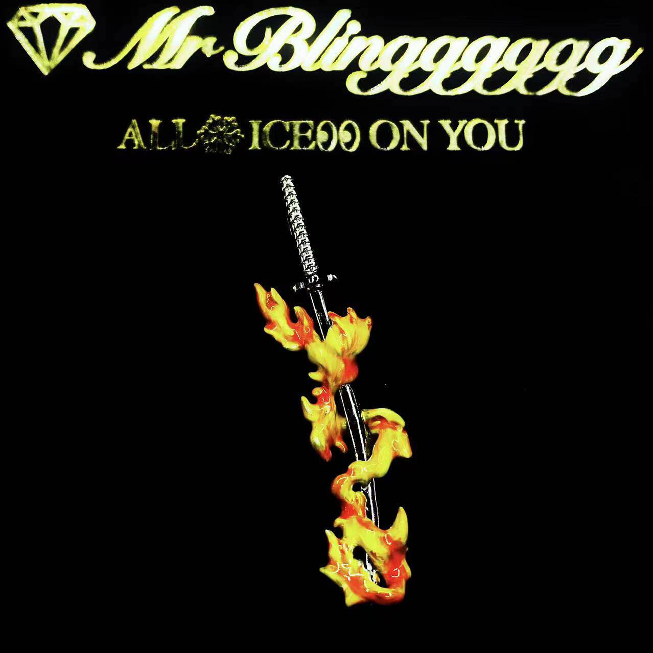 Mr.Blingggggg European and American hip-hop jewelry Gradient enamel Demon Slayer: Kimetsu no Yaiba Nichirin sword katana pendant
