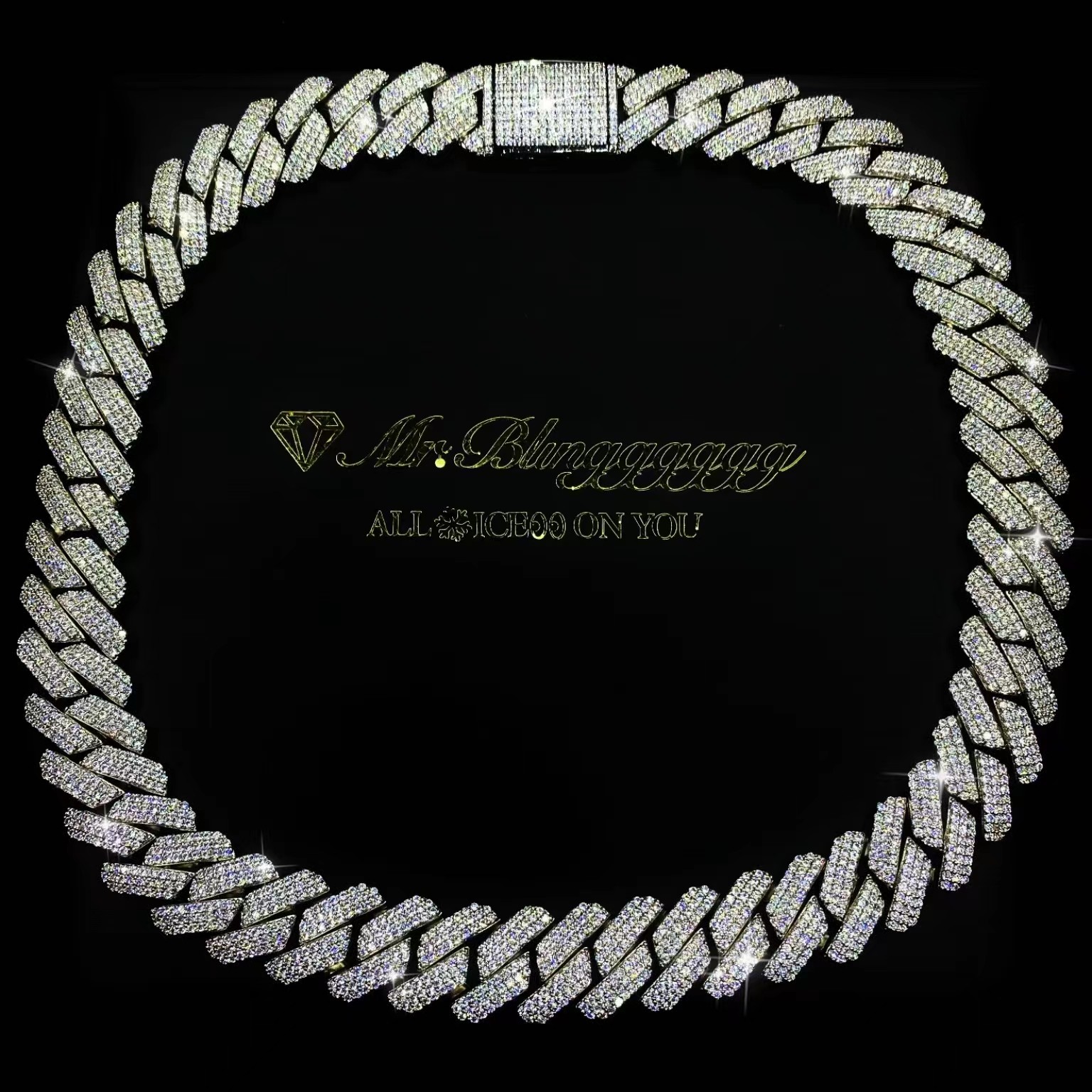 Mr.Blingggggg European and American hip-hop jewelry 18mm three rows of diamond heavy-duty diamond-shaped Cuban necklace bracelet