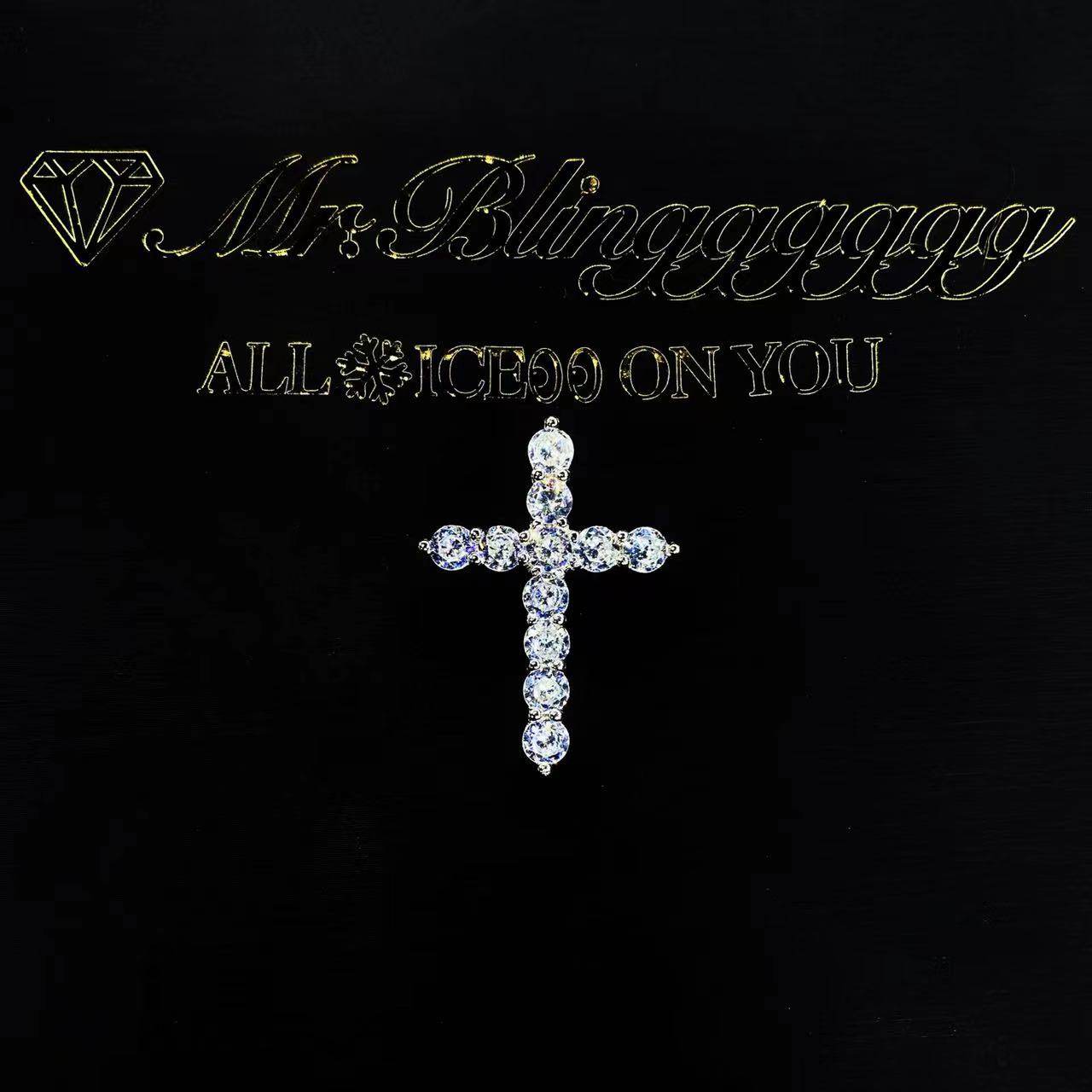 Mr.Blingggggg European and American hip-hop jewelry S925 silver Ma Siwei same style diamond cross couple pendant