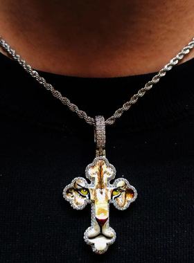 Mr.Bling手绘珐琅虎头十字架吊坠