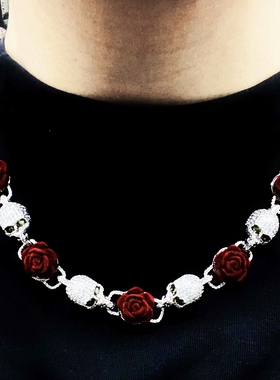 Mr.Bling玫瑰拼接骷髅头古巴链