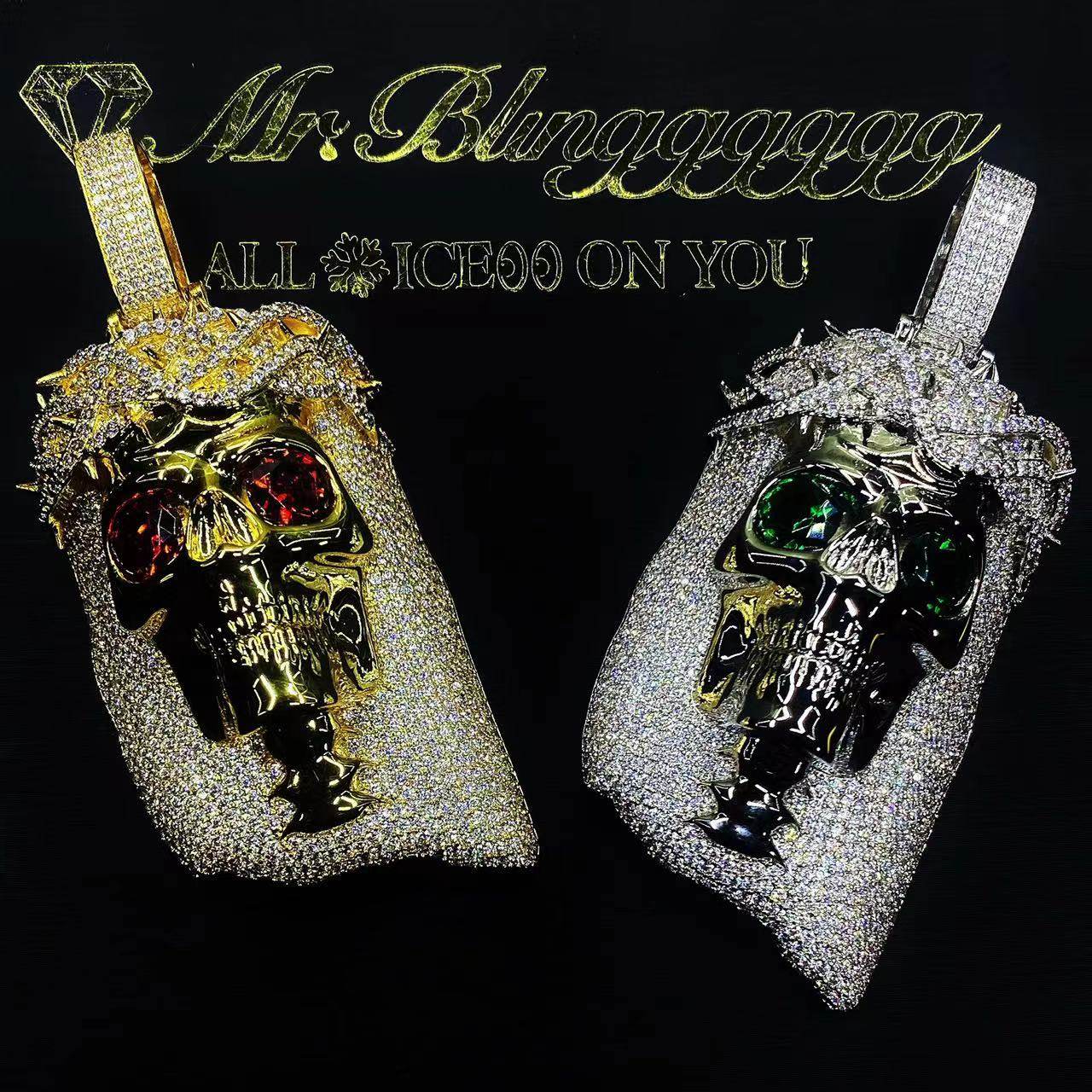 Mr.Blingggggg European and American hip-hop jewelry diamond-encrusted Easter skull pendant domineering rap necklace