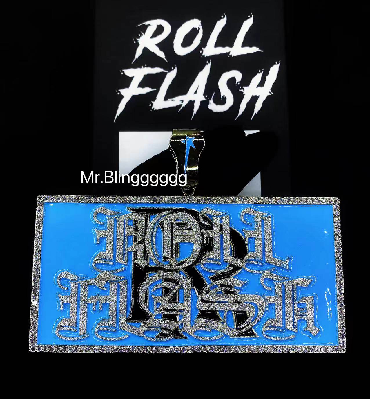 Mr.Blingggggg European and American hip-hop jewelry Luo Yan's private custom enamel diamond roll flash tag