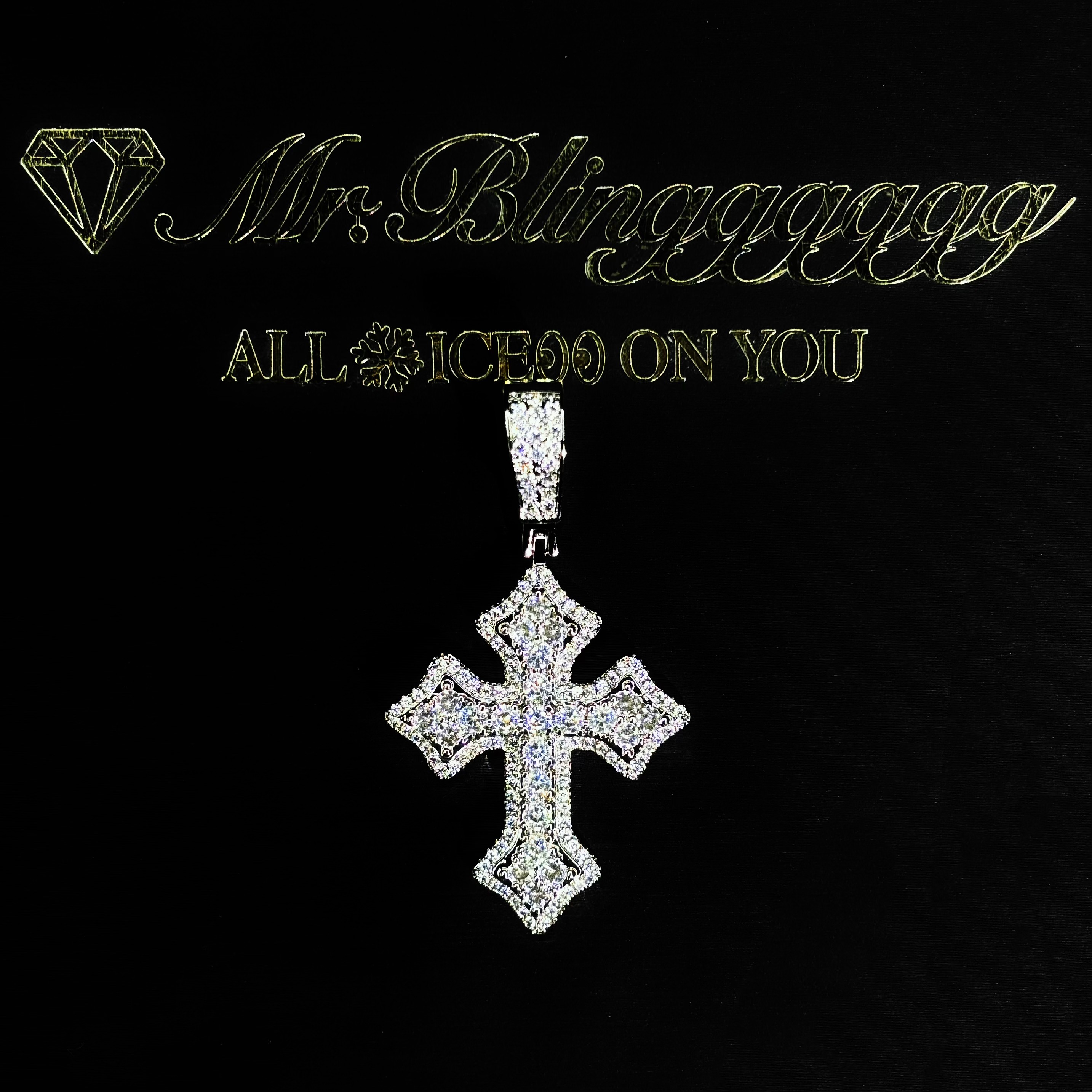 Mr.Blingggggg European and American hip-hop jewelry full diamond three-dimensional mixed mosaic small cross pendant for couples