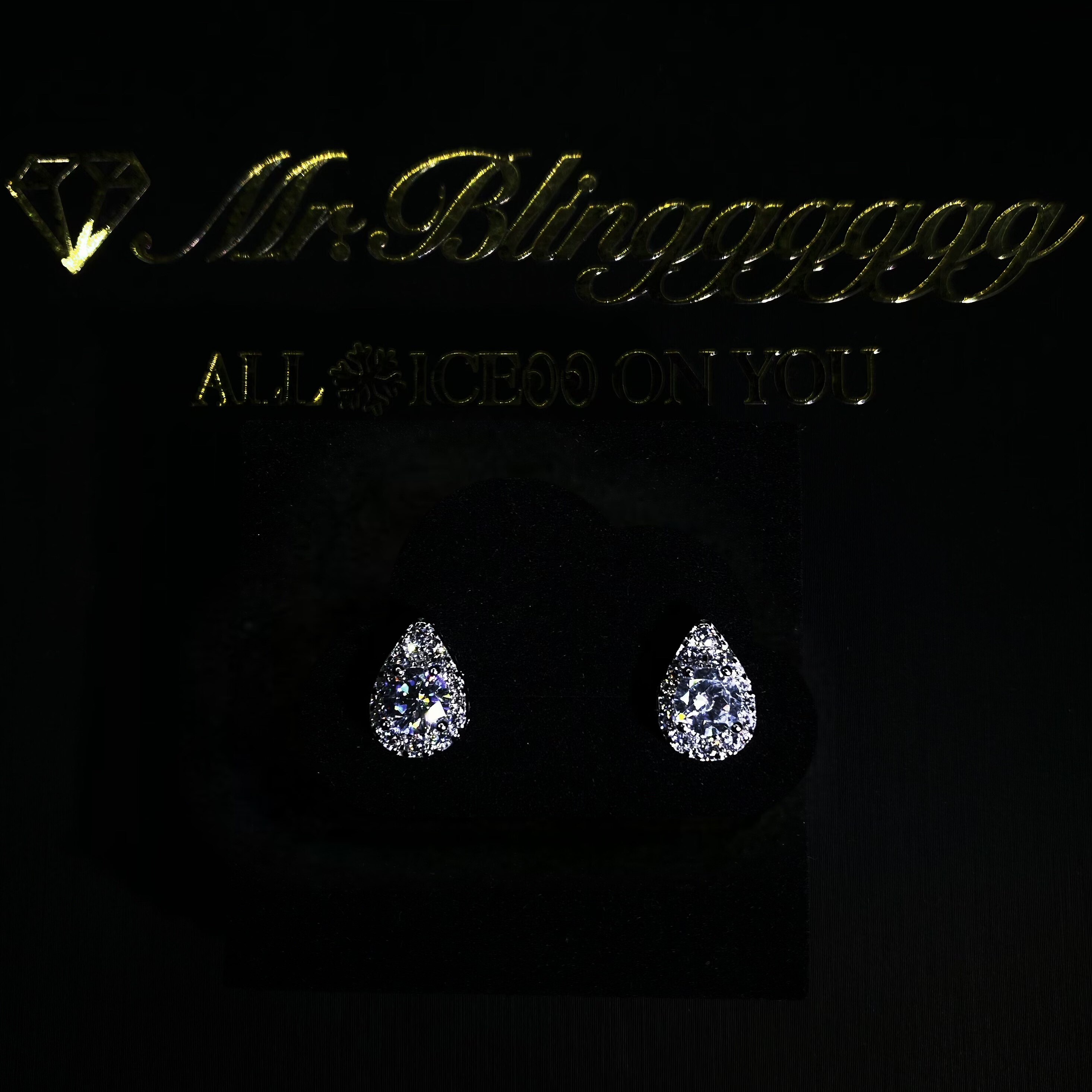 Mr.Blingggggg European and American hip-hop jewelry S925 silver full diamond water drop moissanite two-way wear earrings