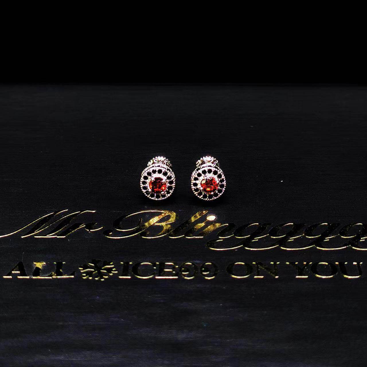 Mr.Blingggggg European and American hip-hop jewelry customized S925 silver black, white and red Christmas color couple small earrings