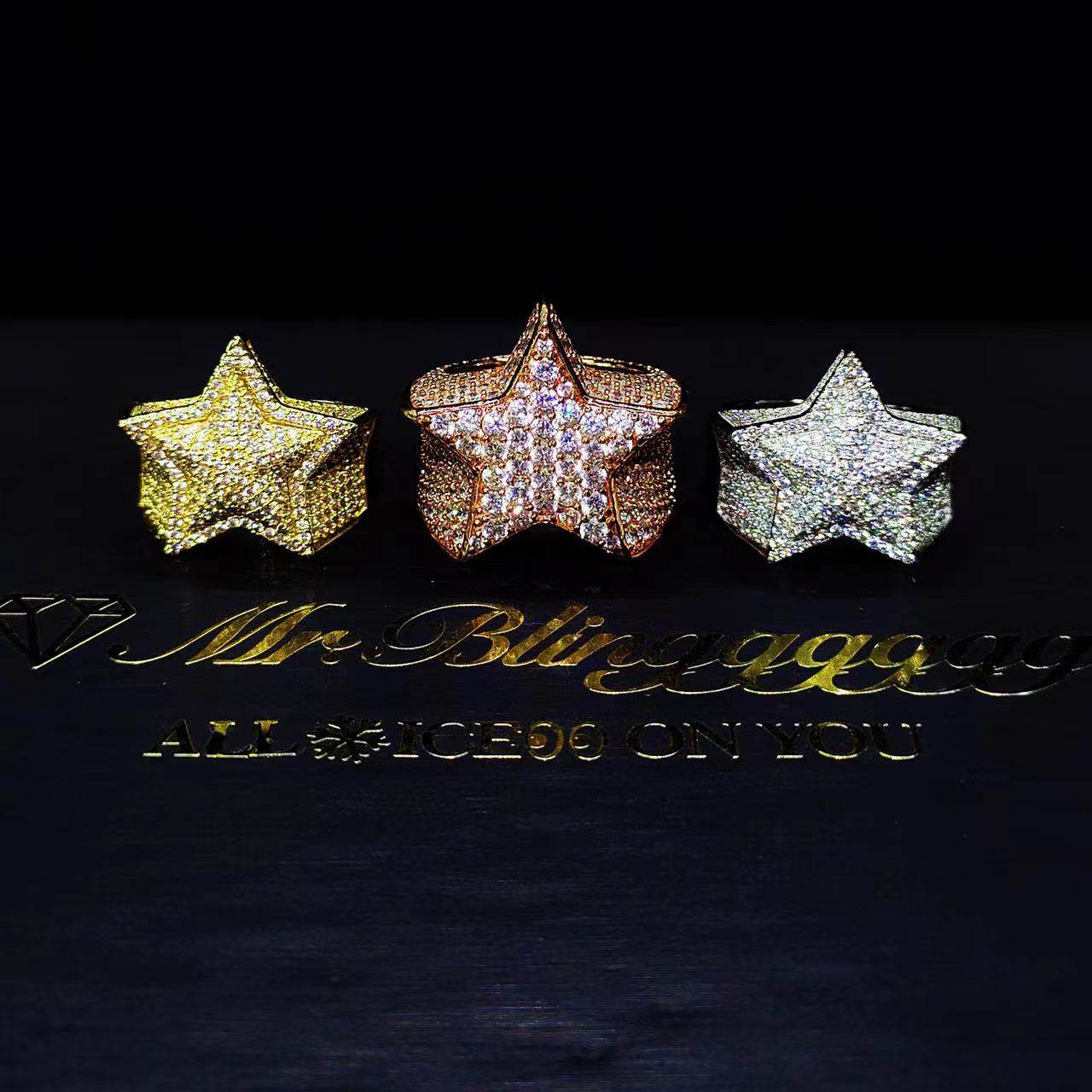 Mr.Blingggggg European and American hip-hop jewelry Ma Siwei's same double-layer pink diamond five-pointed star ring
