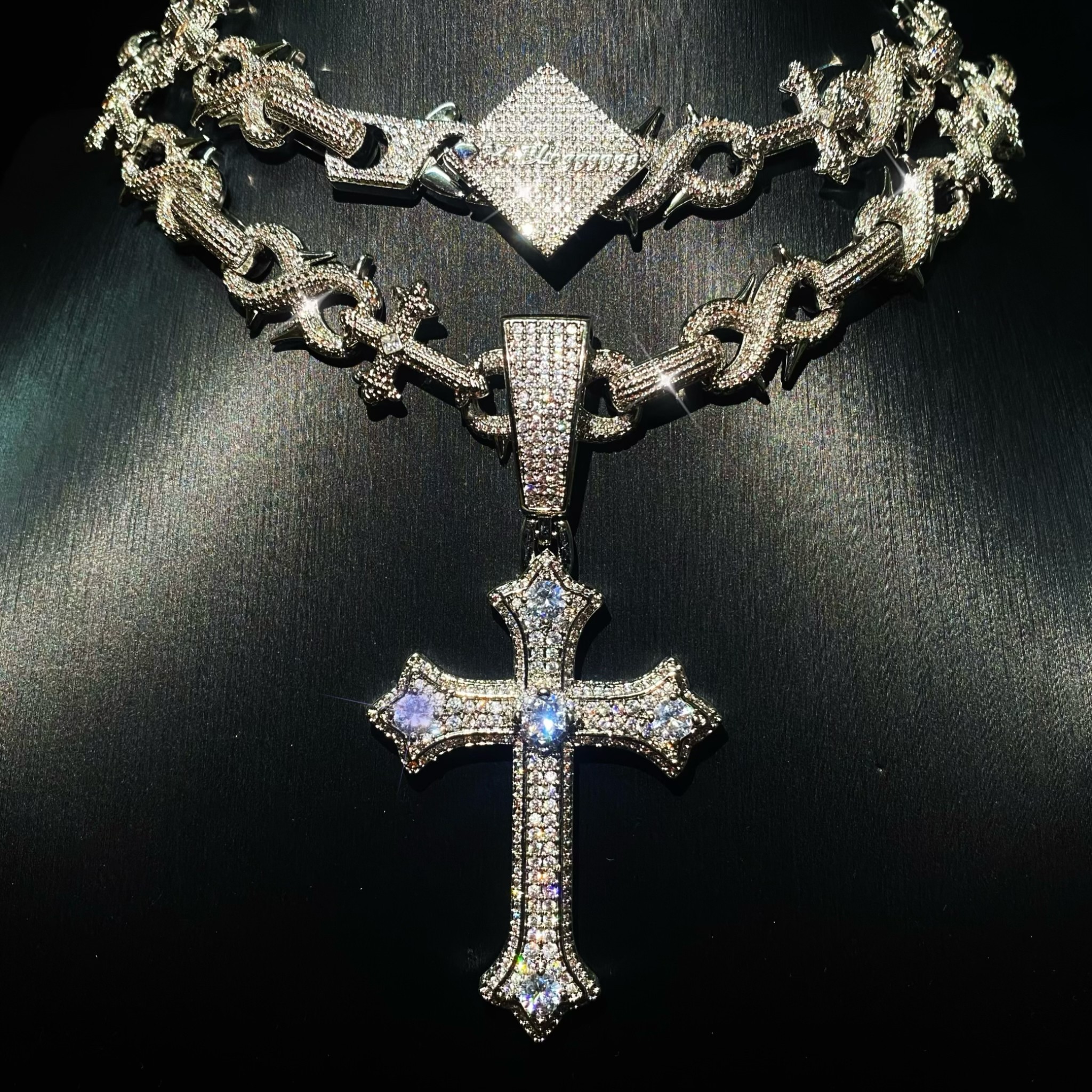 Mr.Blingggggg European and American hip-hop jewelry high-end full diamond cross the infinity Cuban chain