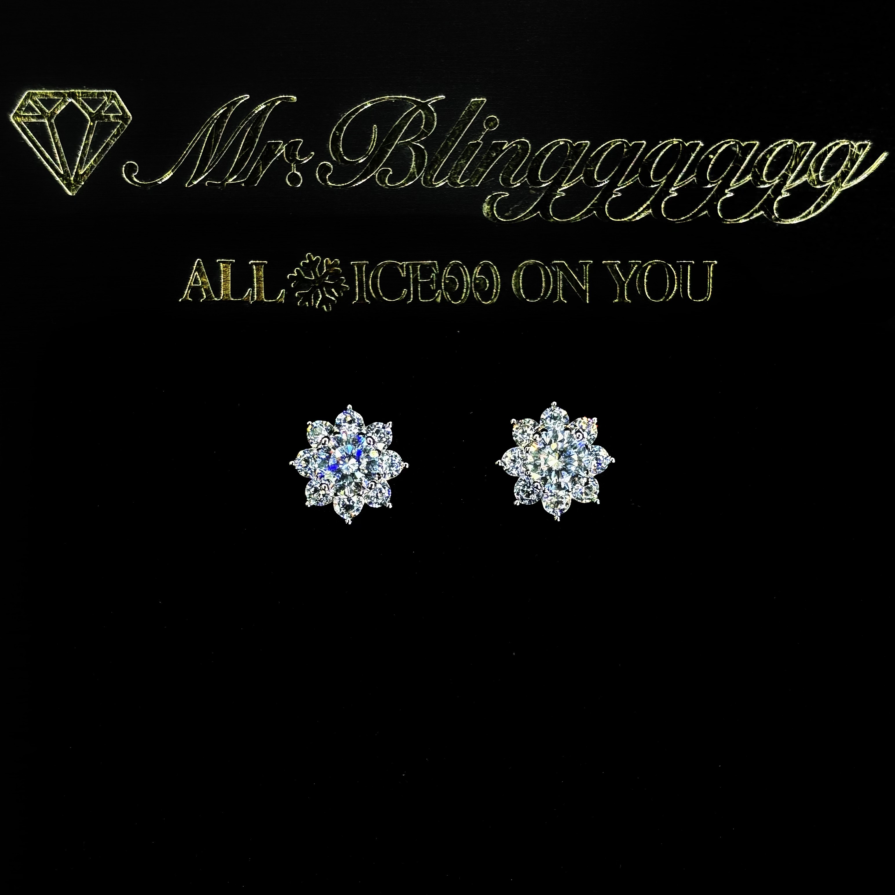 Mr.Blingggggg European and American hip-hop jewelry S925 silver full diamond group inlaid with snowflakes and moissanous couple super flash earrings