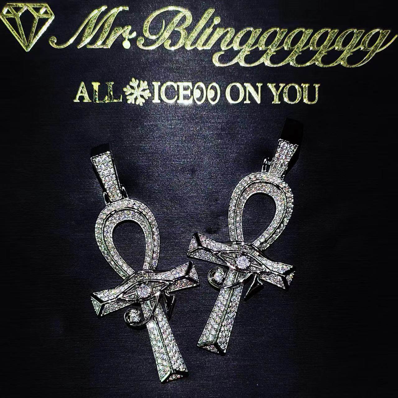 Mr.Blingggggg European and American hip-hop jewelry Full diamond solid Millennium Eyes Millennium Key Cross Pendant