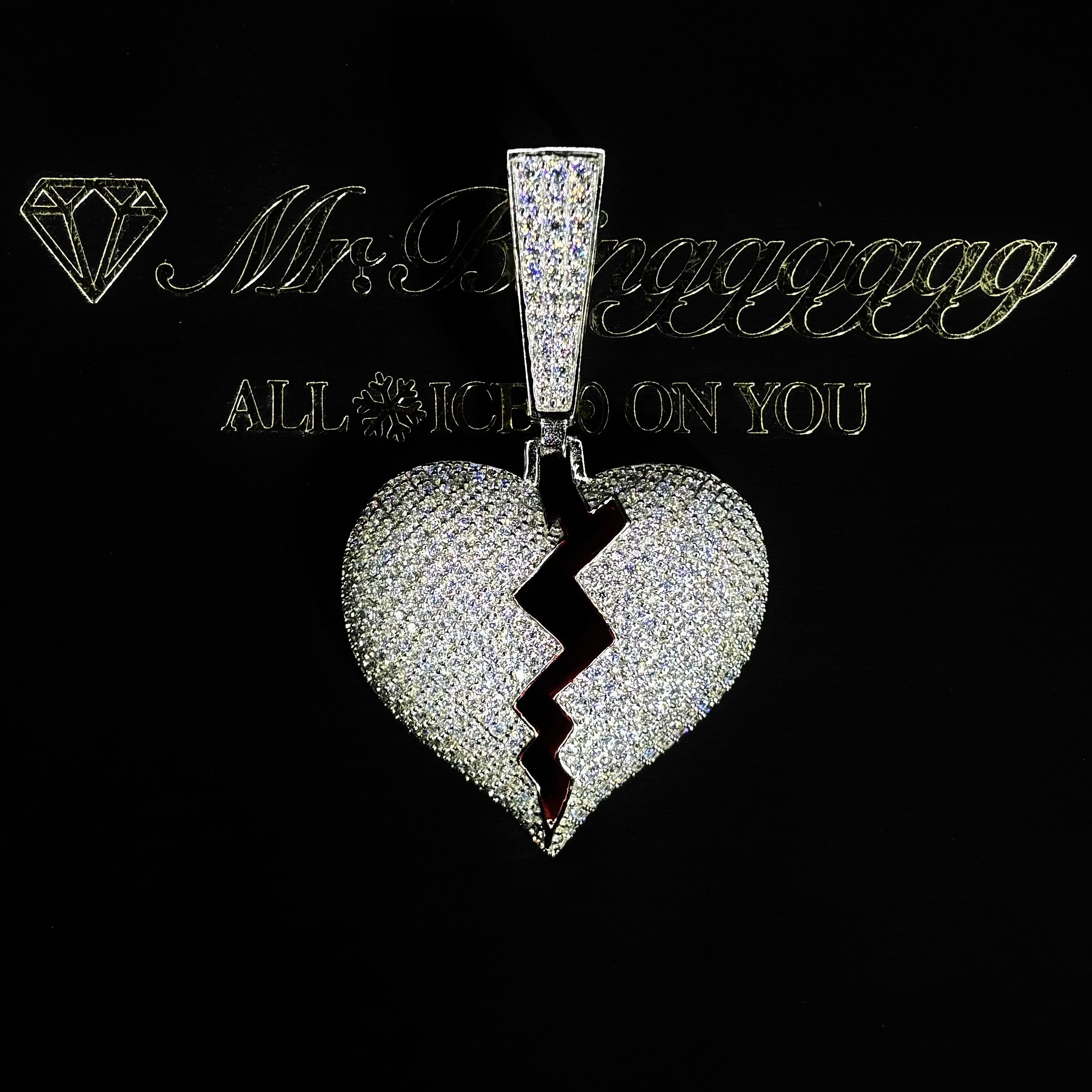 Mr.Blingggggg European and American hip-hop jewelry LILGhost kid's same style full diamond heartbreaking large leather head pendant