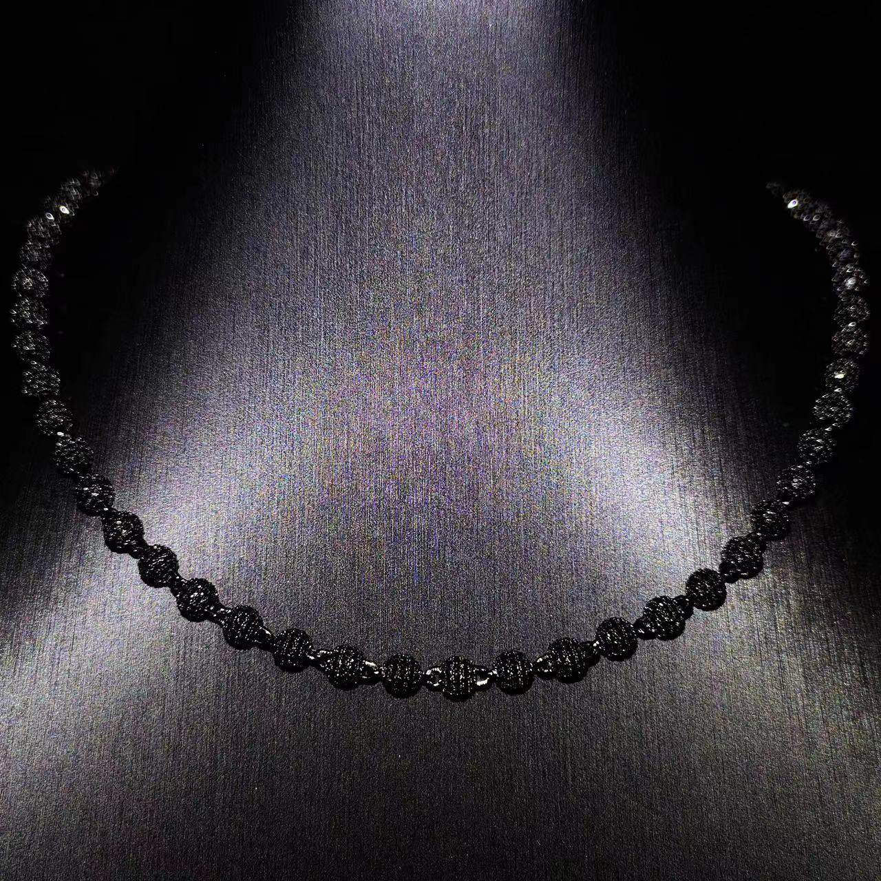 Mr.Blingggggg European and American hip-hop jewelry customized 5mm gun black inlaid black diamond ball beads versatile necklace