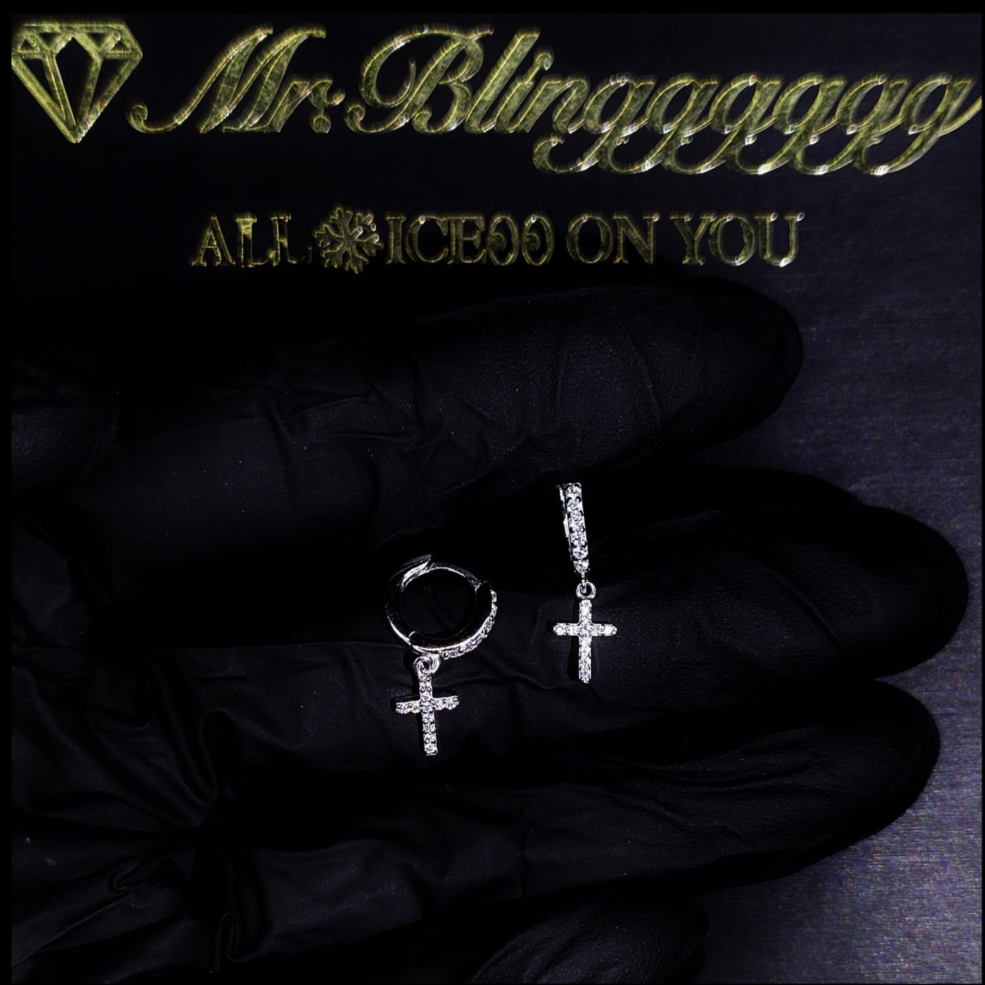 Mr.Blingggggg European and American hip-hop jewelry S925 silver full diamond universal cross earrings for men and women