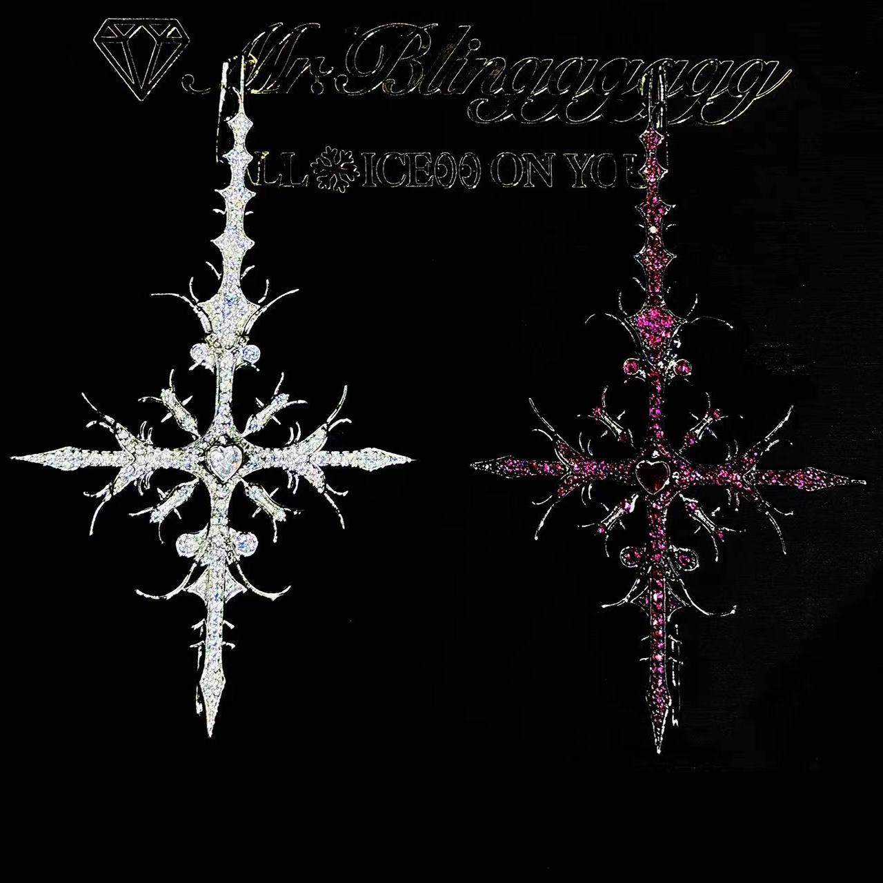 Mr.Blingggggg European and American hip-hop jewelry Ice Spice's same style cross pendant with both front and back