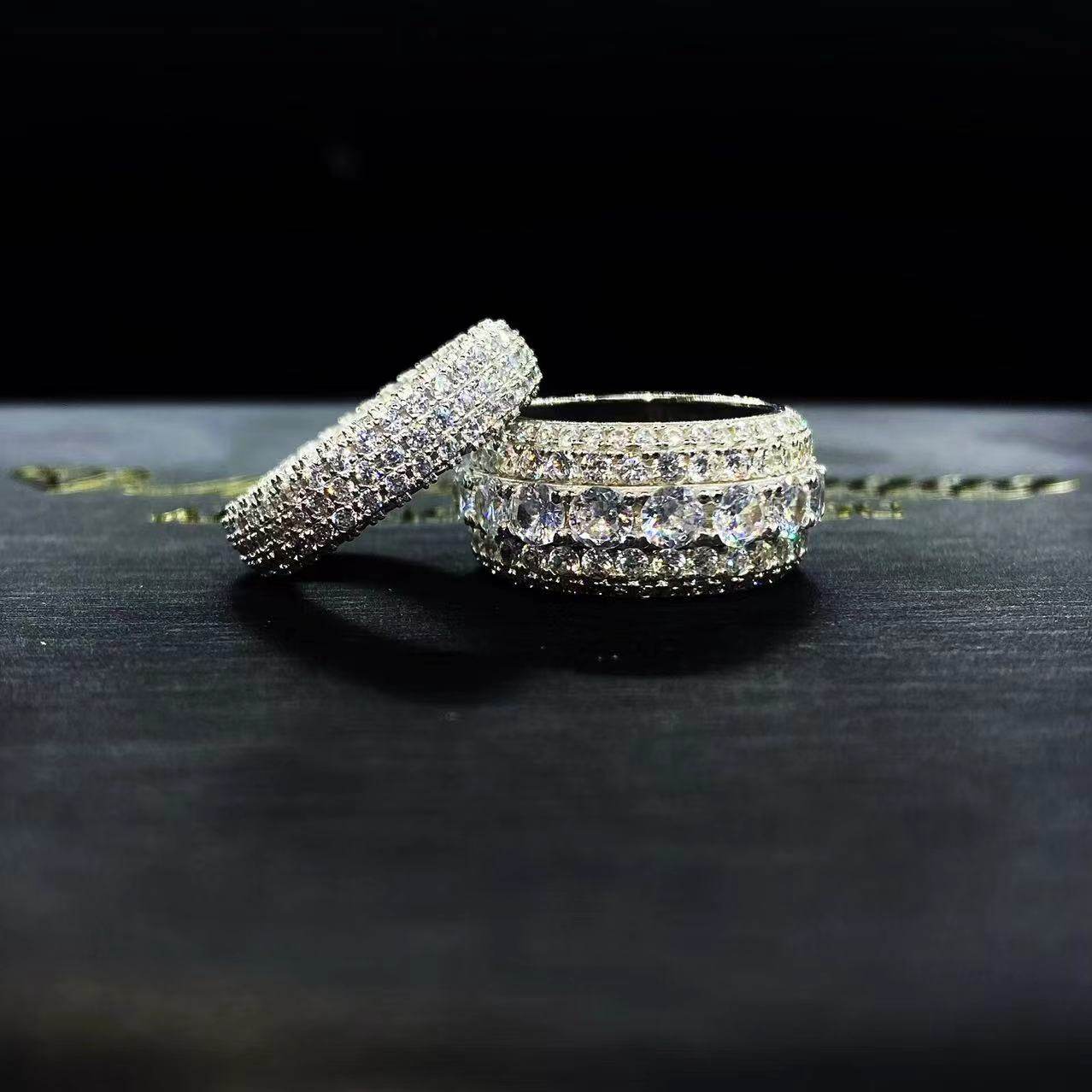 Mr.Blingggggg European and American hip-hop jewelry S925 sterling silver full diamond ring densely inlaid rap ring