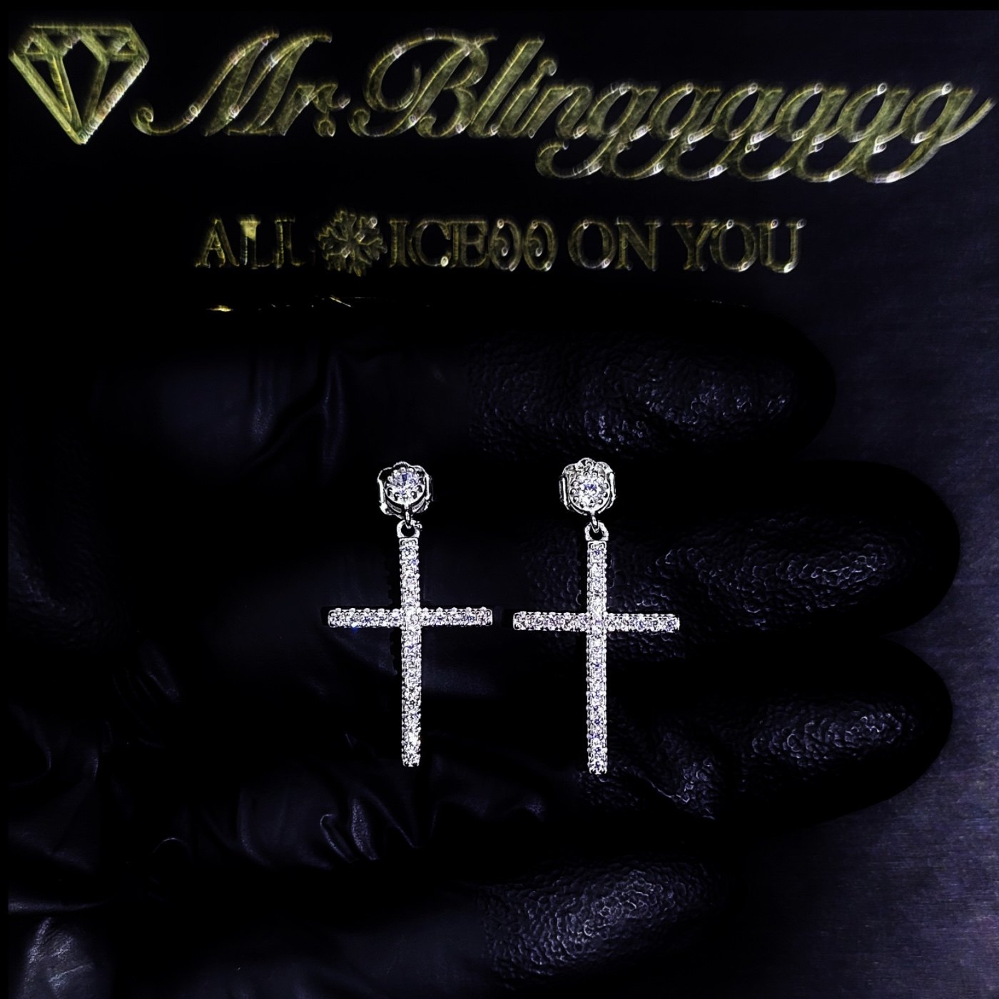 Mr.Blingggggg European and American hip-hop jewelry rapper's same style 925 silver full diamond versatile cross earrings